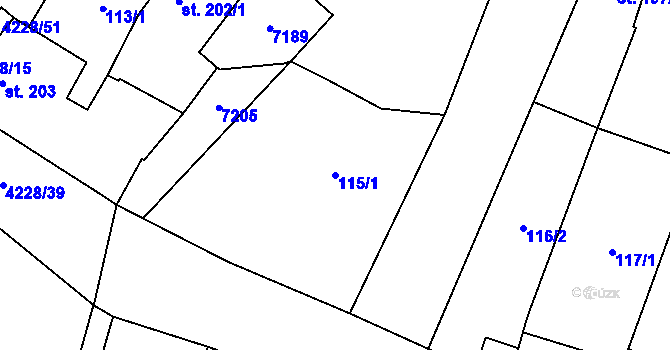 Parcela st. 115/1 v KÚ Mohelno, Katastrální mapa