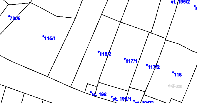 Parcela st. 116/2 v KÚ Mohelno, Katastrální mapa
