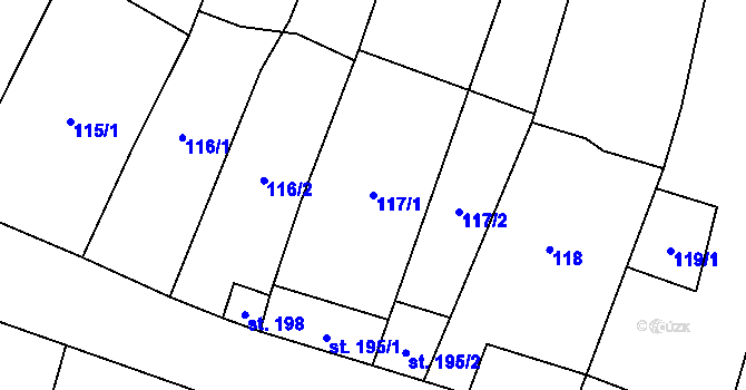 Parcela st. 117/1 v KÚ Mohelno, Katastrální mapa