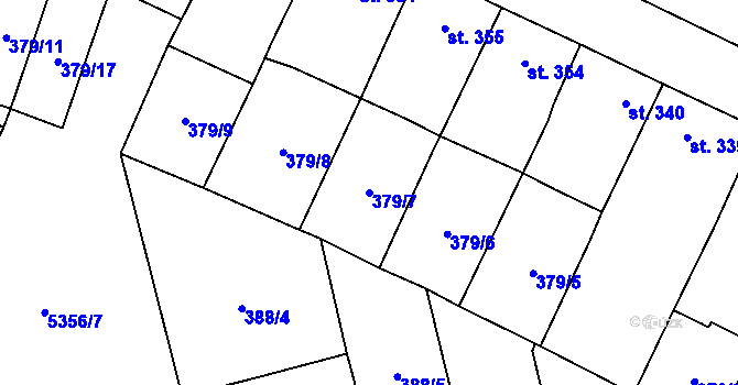 Parcela st. 379/7 v KÚ Mohelno, Katastrální mapa