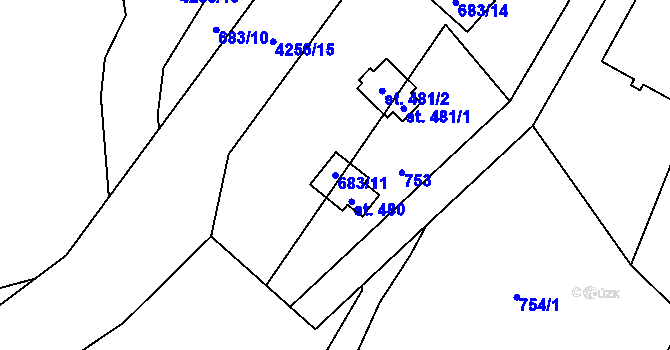 Parcela st. 683/11 v KÚ Mohelno, Katastrální mapa