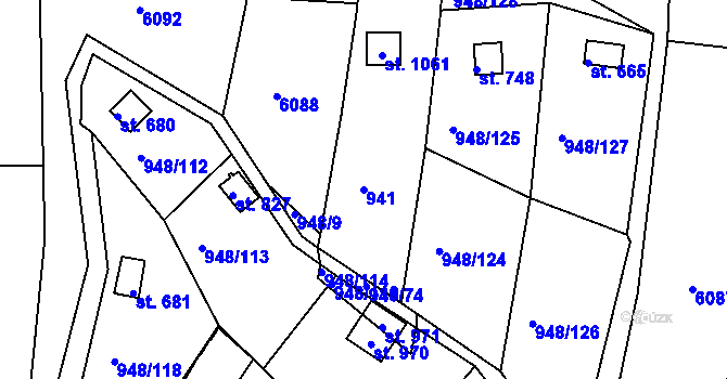 Parcela st. 941 v KÚ Mohelno, Katastrální mapa