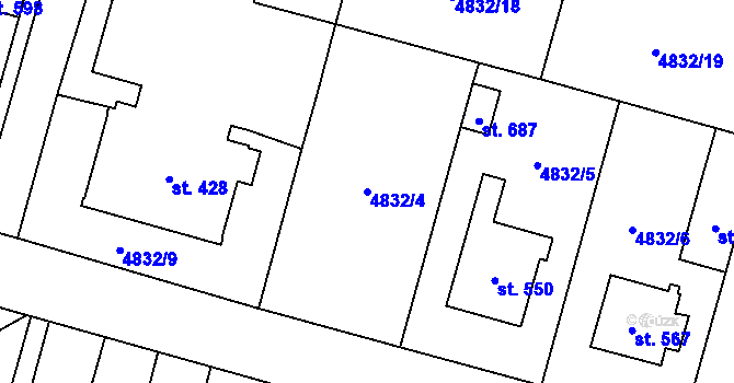 Parcela st. 4832/4 v KÚ Mohelno, Katastrální mapa