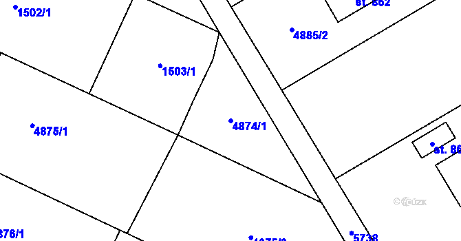 Parcela st. 4874/1 v KÚ Mohelno, Katastrální mapa