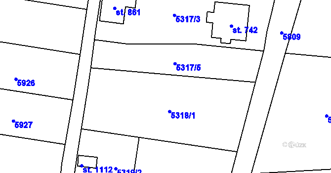 Parcela st. 5317/1 v KÚ Mohelno, Katastrální mapa