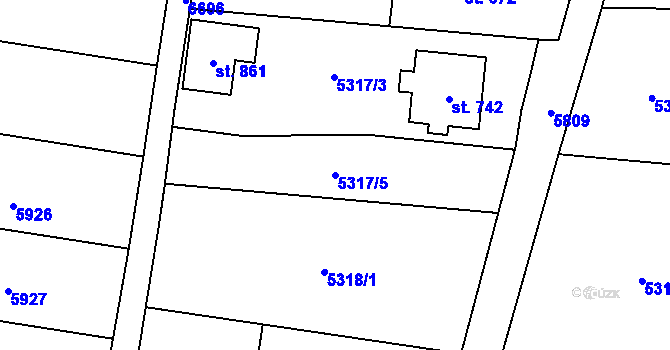 Parcela st. 5317/5 v KÚ Mohelno, Katastrální mapa