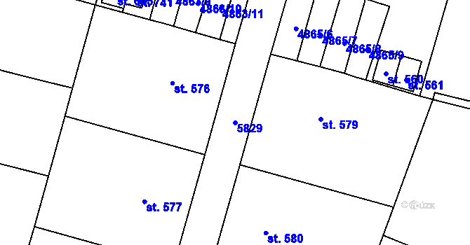 Parcela st. 5829 v KÚ Mohelno, Katastrální mapa
