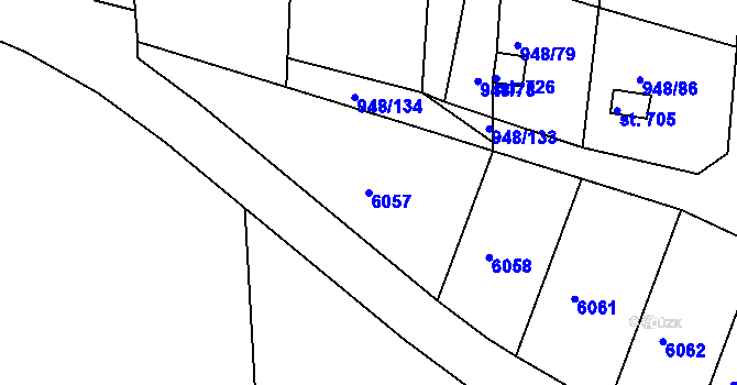 Parcela st. 6057 v KÚ Mohelno, Katastrální mapa