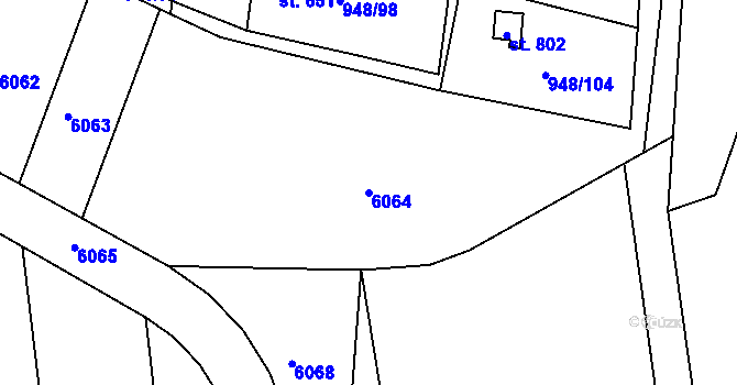 Parcela st. 6064 v KÚ Mohelno, Katastrální mapa