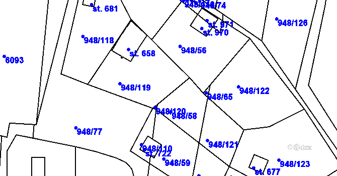 Parcela st. 948/57 v KÚ Mohelno, Katastrální mapa
