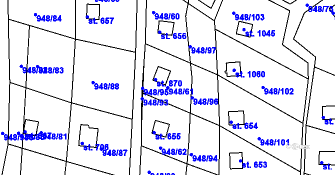 Parcela st. 948/61 v KÚ Mohelno, Katastrální mapa