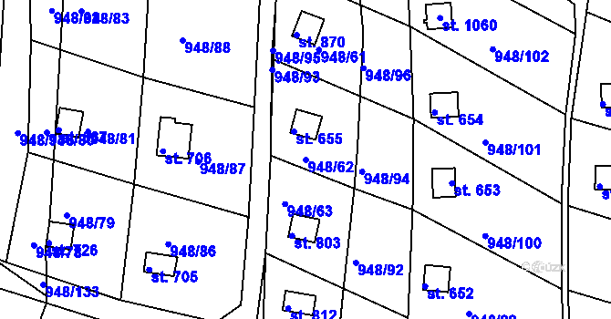 Parcela st. 948/62 v KÚ Mohelno, Katastrální mapa