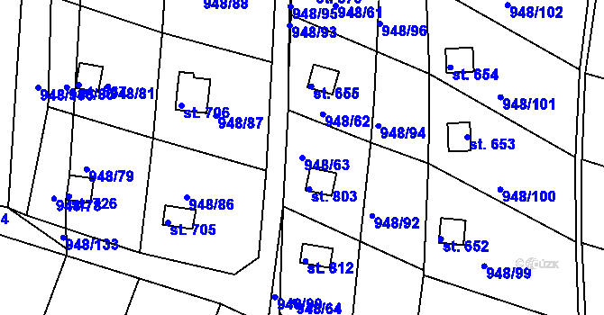 Parcela st. 948/63 v KÚ Mohelno, Katastrální mapa