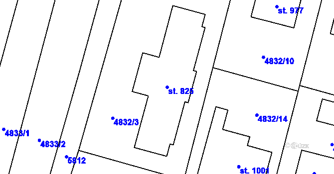 Parcela st. 825 v KÚ Mohelno, Katastrální mapa