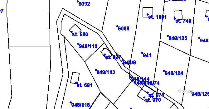Parcela st. 827 v KÚ Mohelno, Katastrální mapa