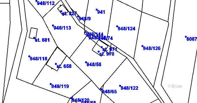 Parcela st. 970 v KÚ Mohelno, Katastrální mapa