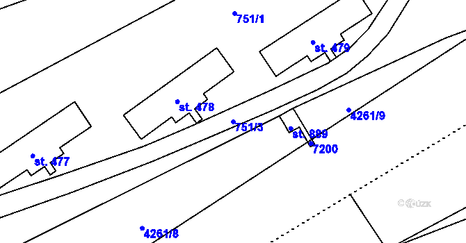 Parcela st. 751/3 v KÚ Mohelno, Katastrální mapa