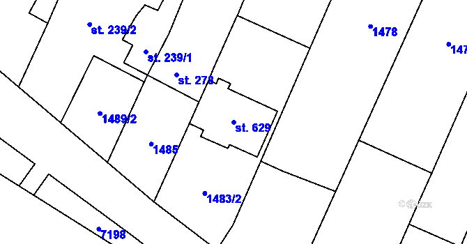 Parcela st. 629 v KÚ Mohelno, Katastrální mapa
