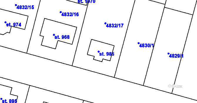 Parcela st. 985 v KÚ Mohelno, Katastrální mapa