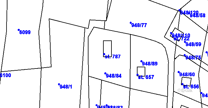 Parcela st. 787 v KÚ Mohelno, Katastrální mapa