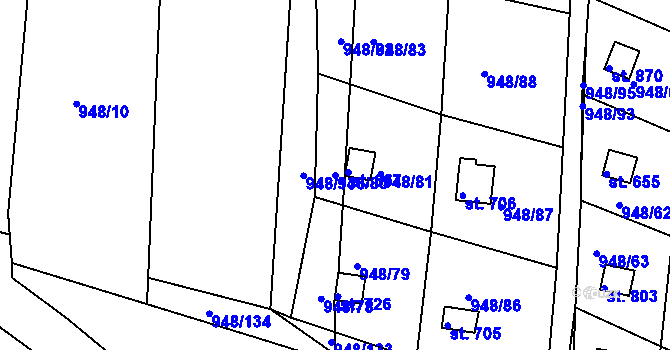 Parcela st. 948/80 v KÚ Mohelno, Katastrální mapa