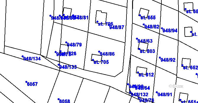Parcela st. 948/86 v KÚ Mohelno, Katastrální mapa