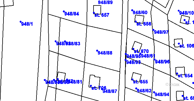Parcela st. 948/88 v KÚ Mohelno, Katastrální mapa