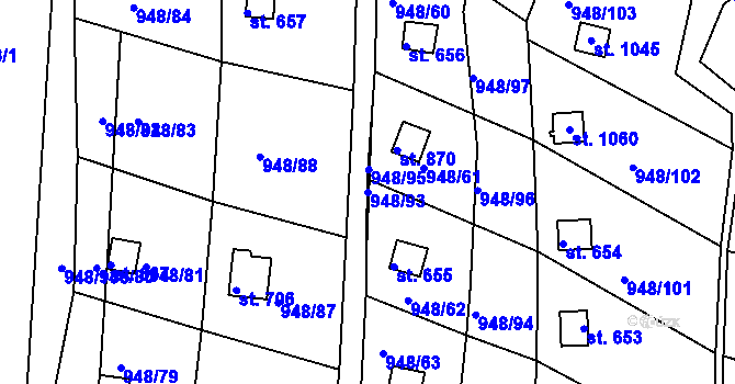 Parcela st. 948/93 v KÚ Mohelno, Katastrální mapa