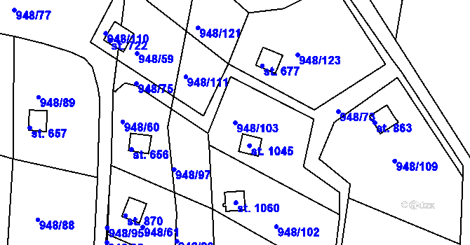 Parcela st. 948/103 v KÚ Mohelno, Katastrální mapa