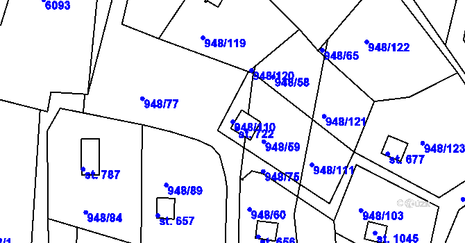 Parcela st. 948/110 v KÚ Mohelno, Katastrální mapa