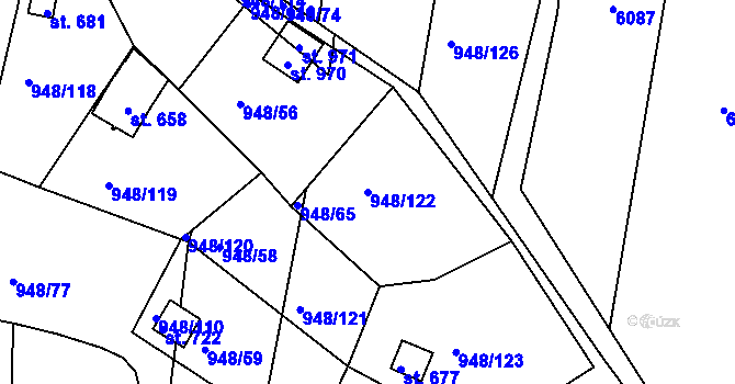 Parcela st. 948/122 v KÚ Mohelno, Katastrální mapa