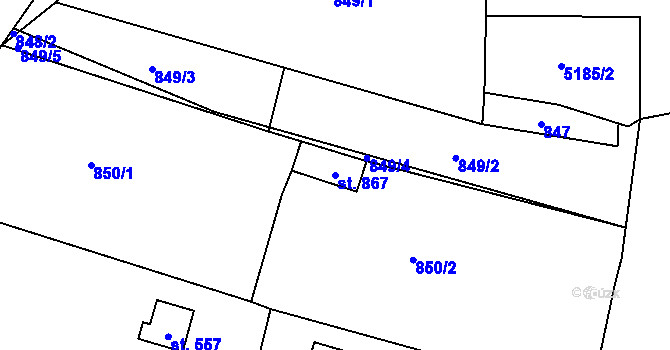 Parcela st. 867 v KÚ Mohelno, Katastrální mapa