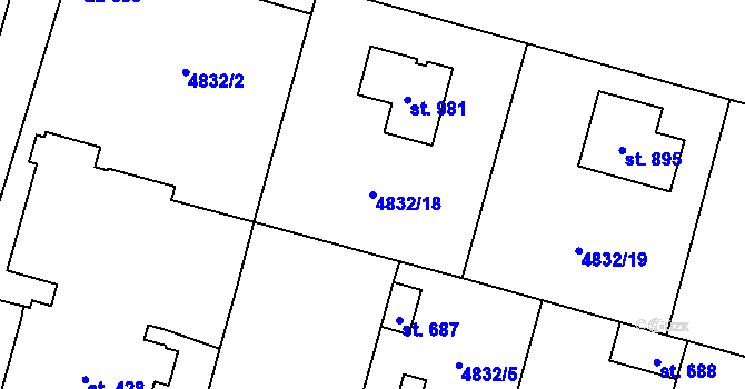 Parcela st. 4832/18 v KÚ Mohelno, Katastrální mapa