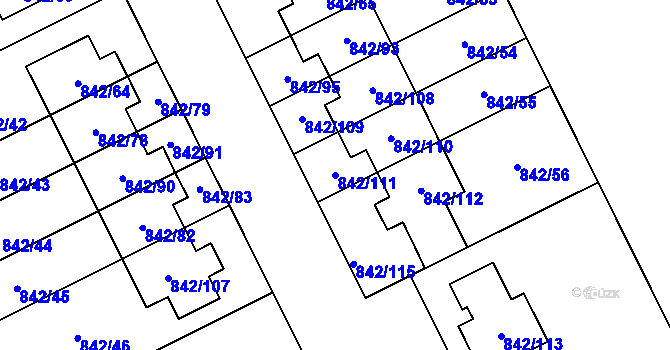 Parcela st. 842/111 v KÚ Mochov, Katastrální mapa