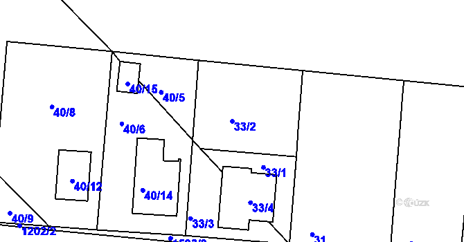Parcela st. 33/2 v KÚ Mochov, Katastrální mapa