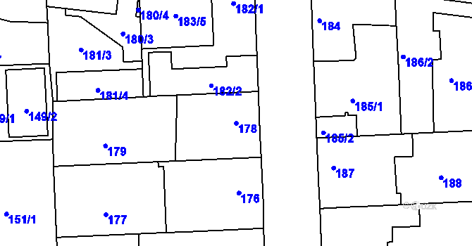 Parcela st. 178 v KÚ Mochov, Katastrální mapa