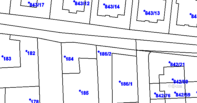 Parcela st. 186/2 v KÚ Mochov, Katastrální mapa