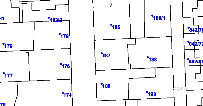 Parcela st. 187 v KÚ Mochov, Katastrální mapa