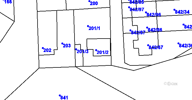 Parcela st. 201/2 v KÚ Mochov, Katastrální mapa