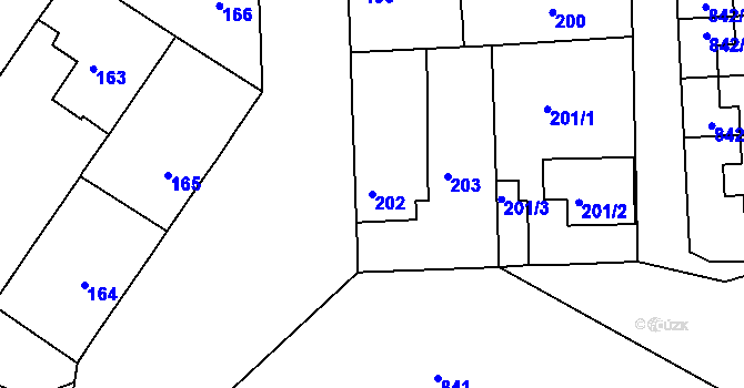 Parcela st. 202 v KÚ Mochov, Katastrální mapa