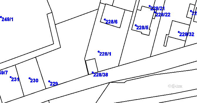 Parcela st. 228/1 v KÚ Mochov, Katastrální mapa
