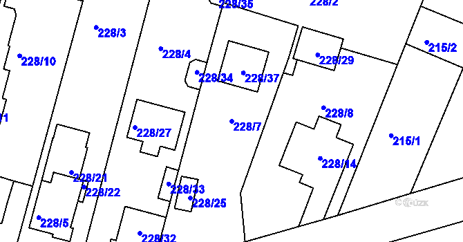 Parcela st. 228/7 v KÚ Mochov, Katastrální mapa