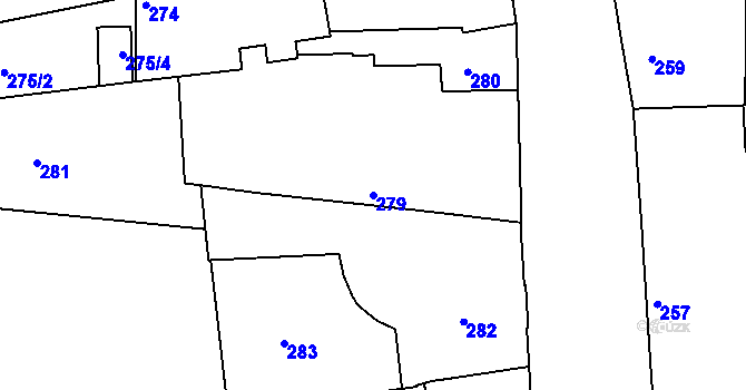Parcela st. 279 v KÚ Mochov, Katastrální mapa