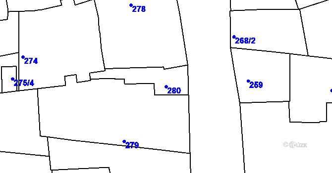 Parcela st. 280 v KÚ Mochov, Katastrální mapa