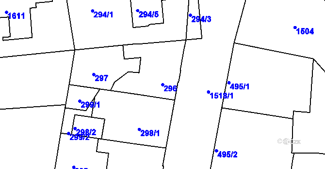 Parcela st. 296 v KÚ Mochov, Katastrální mapa
