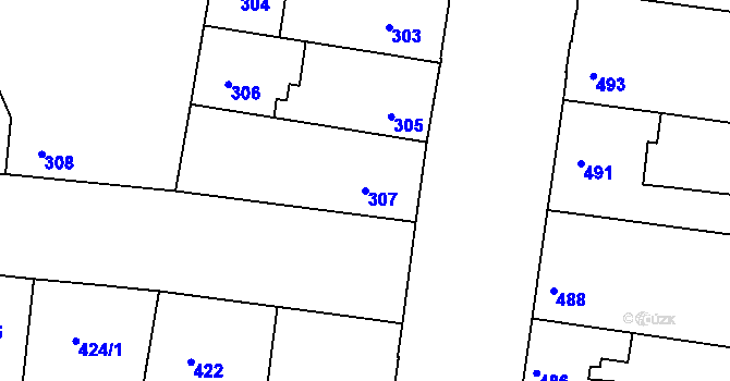 Parcela st. 307 v KÚ Mochov, Katastrální mapa