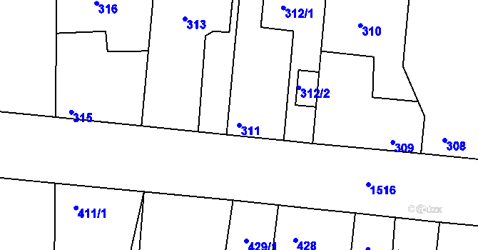 Parcela st. 311 v KÚ Mochov, Katastrální mapa