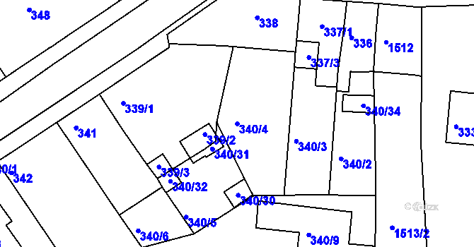 Parcela st. 340/4 v KÚ Mochov, Katastrální mapa