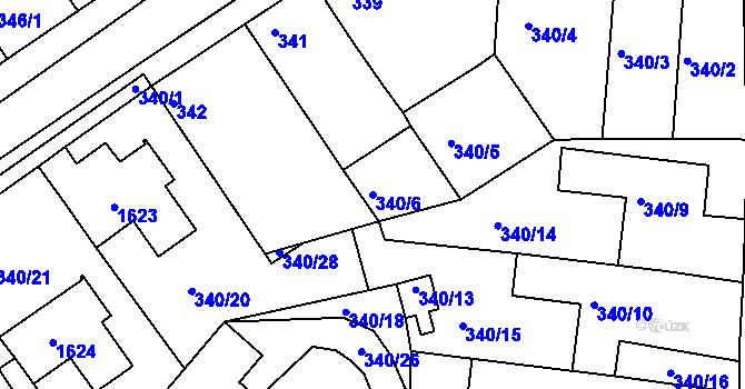 Parcela st. 340/6 v KÚ Mochov, Katastrální mapa