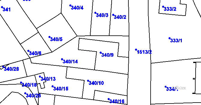 Parcela st. 340/9 v KÚ Mochov, Katastrální mapa